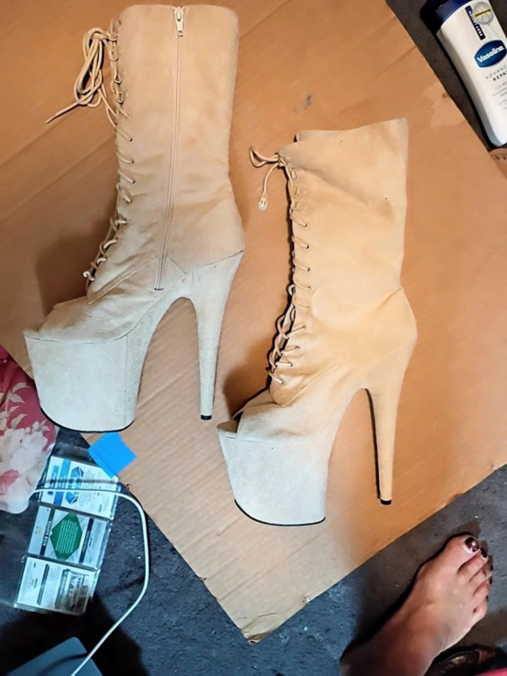 Platform Lace-Up Knee high Boots in Cream